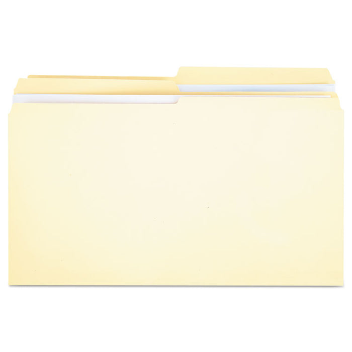 Double-Ply Top Tab Manila File Folders, 1/2-Cut Tabs: Assorted, Legal Size, 0.75" Expansion, Manila, 100/Box