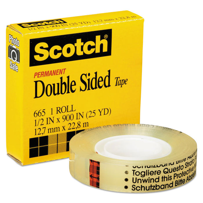 Double-Sided Tape, 1" Core, 0.5" x 75 ft, Clear