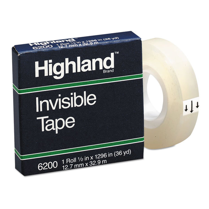 Invisible Permanent Mending Tape, 1" Core, 0.5" x 36 yds, Clear