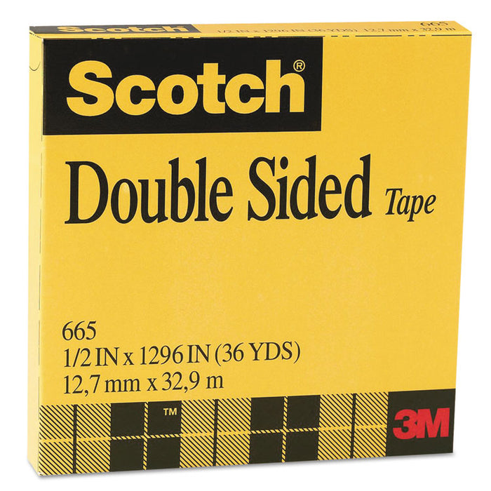 Double-Sided Tape, 3" Core, 0.5" x 36 yds, Clear