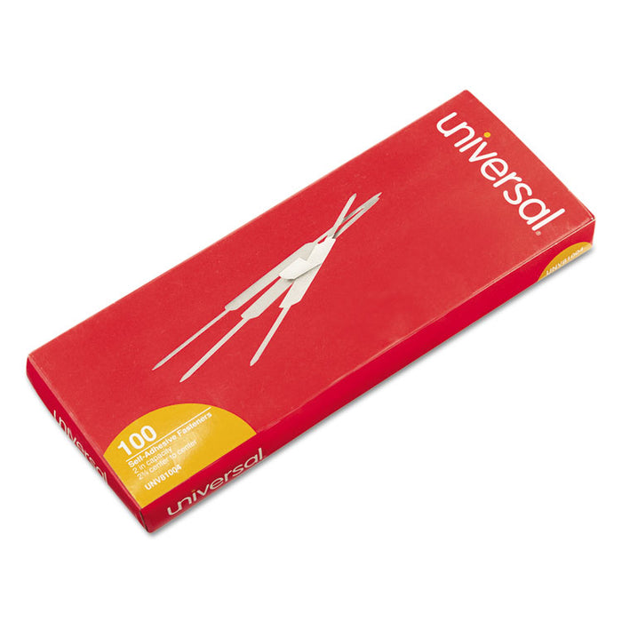 Self-Adhesive Paper Fasteners, 2" Capacity, 2.75" Center to Center, Silver, 100/Box