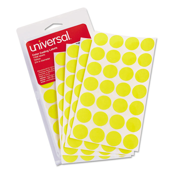 Self-Adhesive Removable Color-Coding Labels, 0.75" dia., Yellow, 28/Sheet, 36 Sheets/Pack