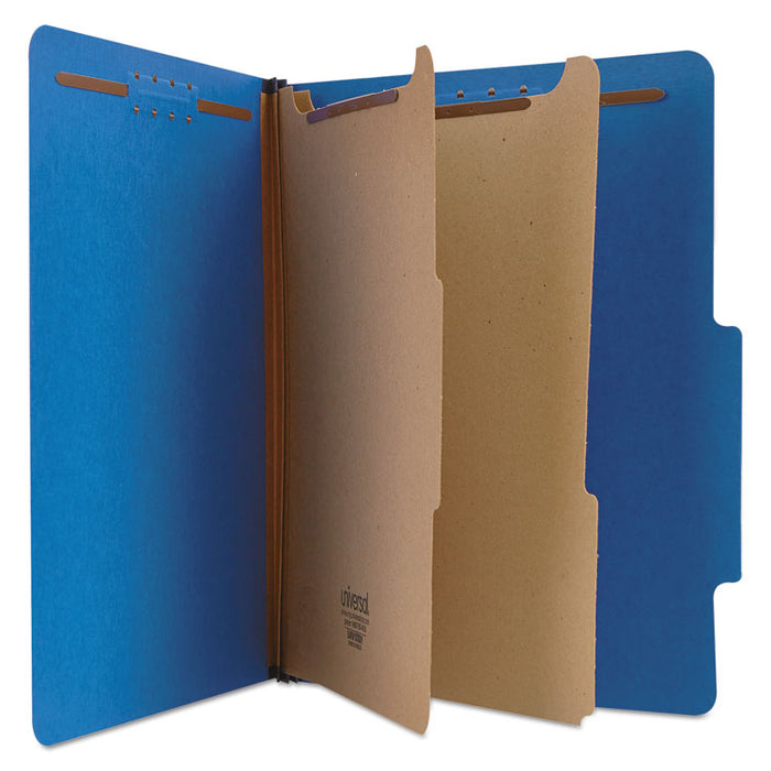 Bright Colored Pressboard Classification Folders, 2 Dividers, Letter Size, Cobalt Blue Cover, 10/Box