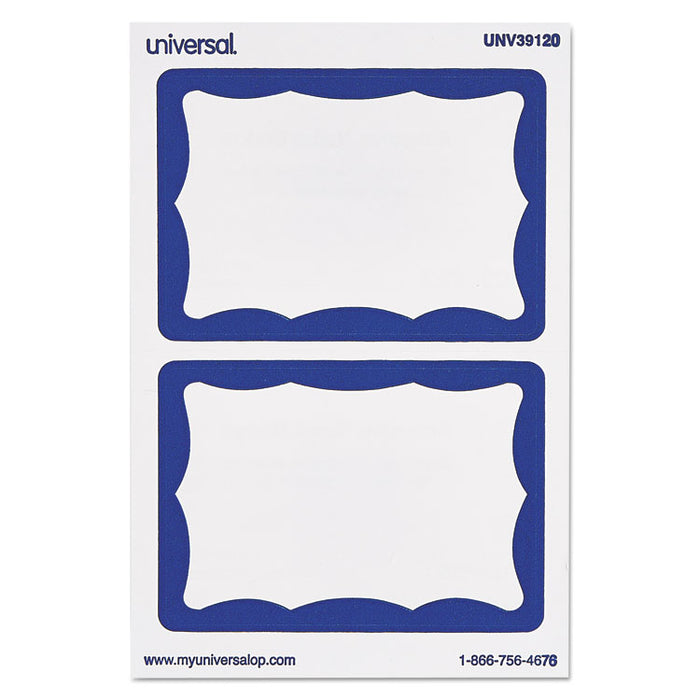 Border-Style Self-Adhesive Name Badges, 3 1/2 x 2 1/4, White/Blue, 100/Pack