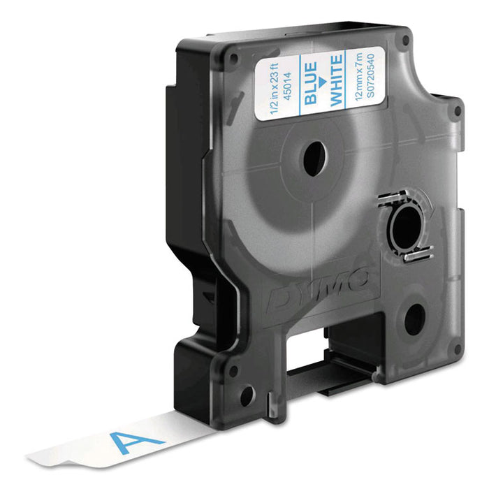 D1 High-Performance Polyester Removable Label Tape, 0.5" x 23 ft, Blue on White