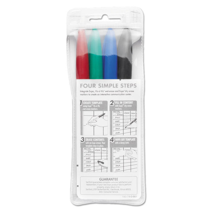 Vis-à-Vis Wet Erase Marker, Fine Bullet Tip, Assorted Colors, 4/Set