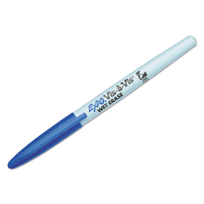 Vis-à-Vis Wet Erase Marker, Fine Bullet Tip, Blue, Dozen