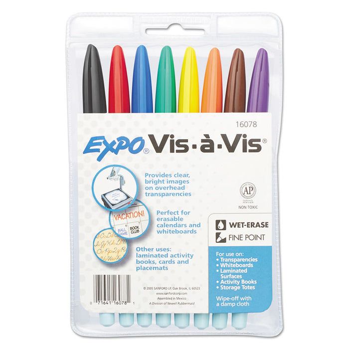 Vis-à-Vis Wet Erase Marker, Fine Bullet Tip, Assorted Colors, 8/Set