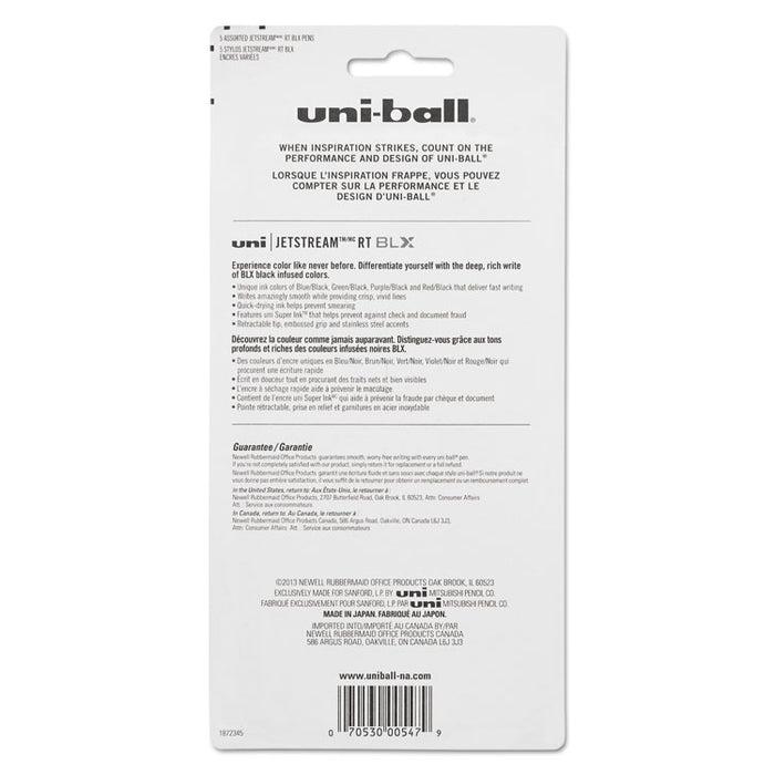Jetstream Retractable Ballpoint Pen, 1 mm, Assorted Ink, Black Barrel, 5/Pack