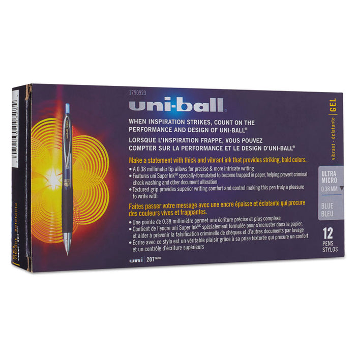 207 Signo Gel Ultra Micro Gel Pen, Retractable, Extra-Fine 0.38 mm, Blue Ink, Smoke Barrel