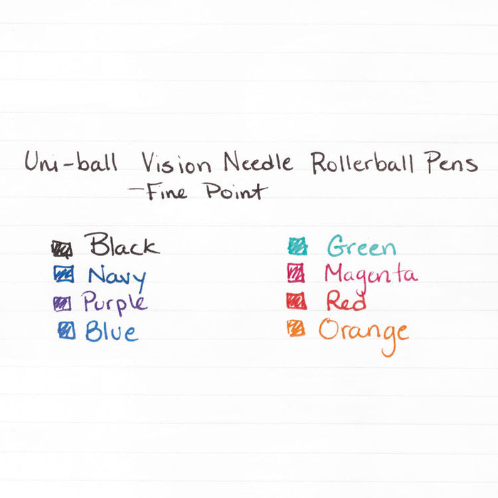 VISION Needle Roller Ball Pen, Stick, Fine 0.7 mm, Blue Ink, Silver Barrel, Dozen