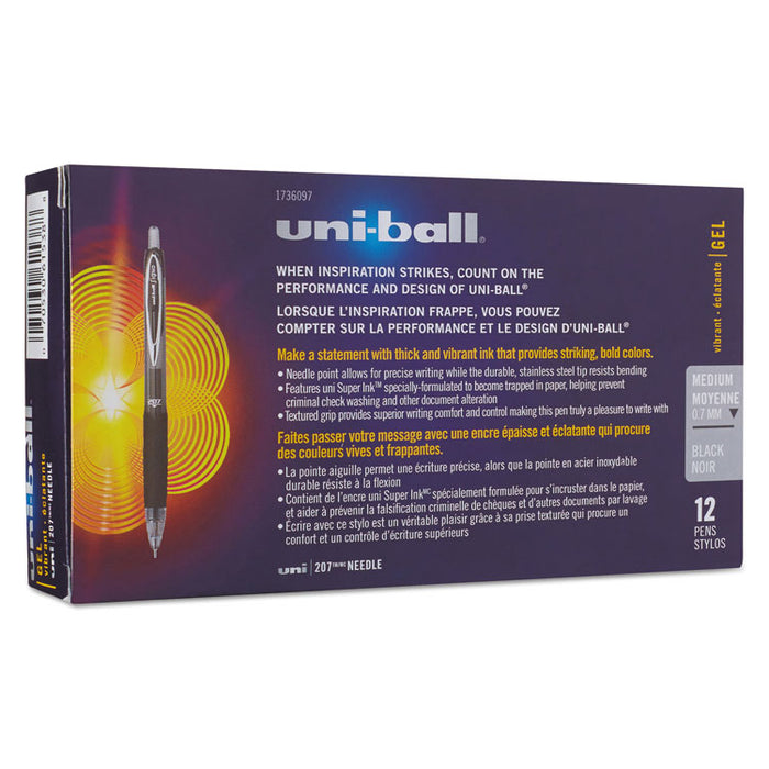 Signo 207 Needle Point Gel Pen, Retractable, Medium 0.7 mm, Black Ink, Black Barrel, Dozen