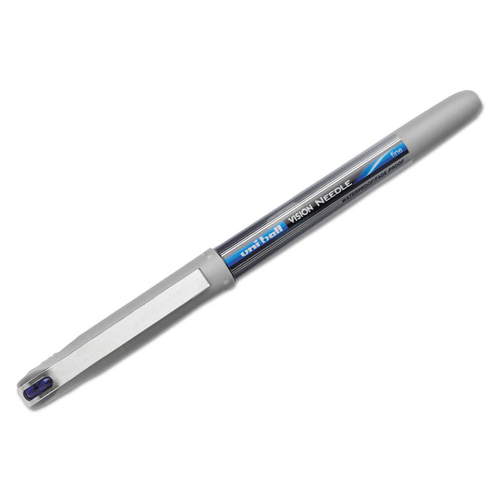 VISION Needle Roller Ball Pen, Stick, Fine 0.7 mm, Blue Ink, Silver Barrel, Dozen
