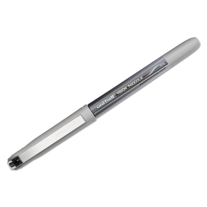 VISION Needle Roller Ball Pen, Stick, Fine 0.7 mm, Black Ink, Silver Barrel, Dozen