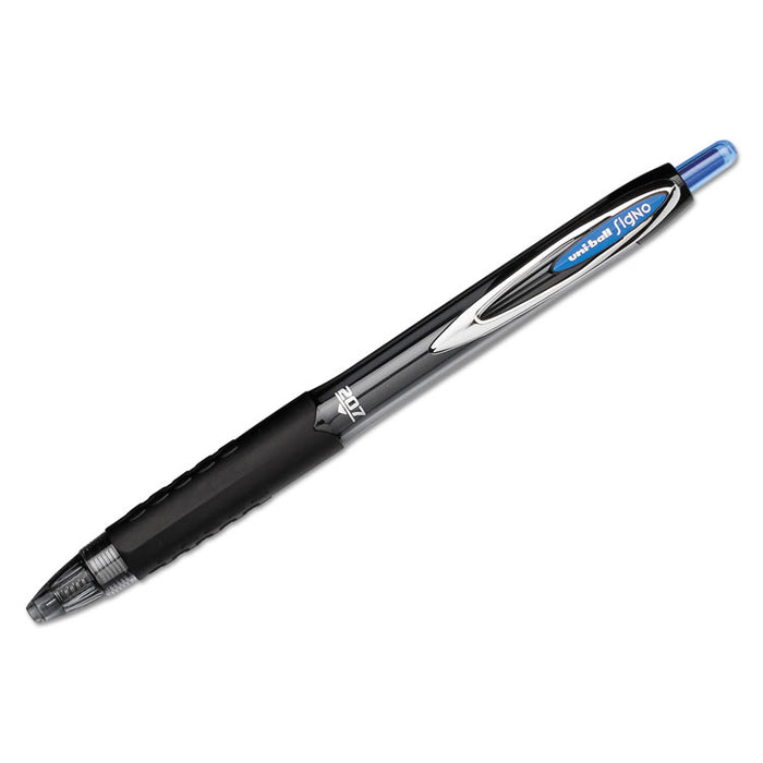 Signo 207 Needle Point Gel Pen, Retractable, Medium 0.7 mm, Blue Ink, Black Barrel, Dozen