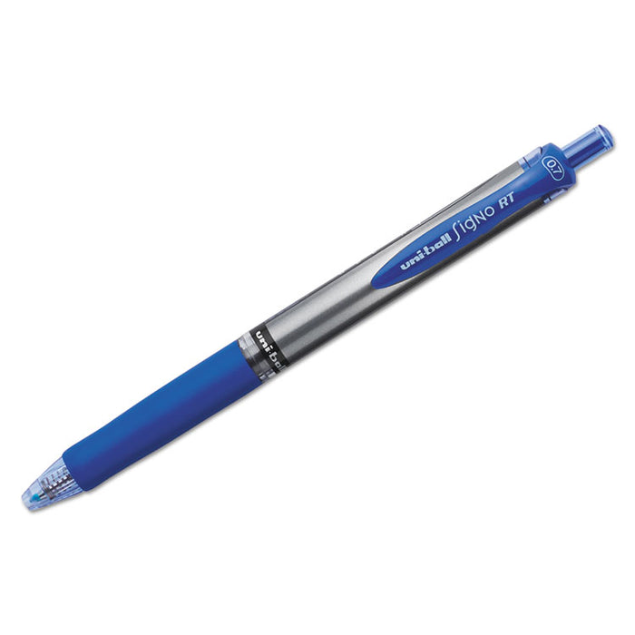 Signo Gel Pen, Retractable, Medium 0.7 mm, Blue Ink, Blue/Metallic Accents Barrel, Dozen
