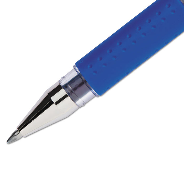 Signo GRIP Stick Gel Pen, Medium 0.7mm, Blue Ink, Silver/Blue Barrel, Dozen
