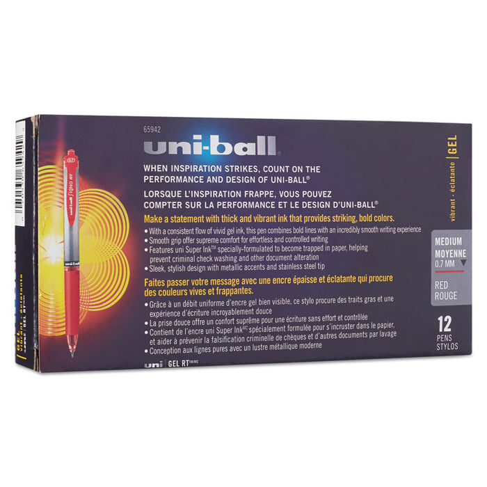 Signo Gel Pen, Retractable, Medium 0.7 mm, Red Ink, Red/Metallic Accents Barrel, Dozen