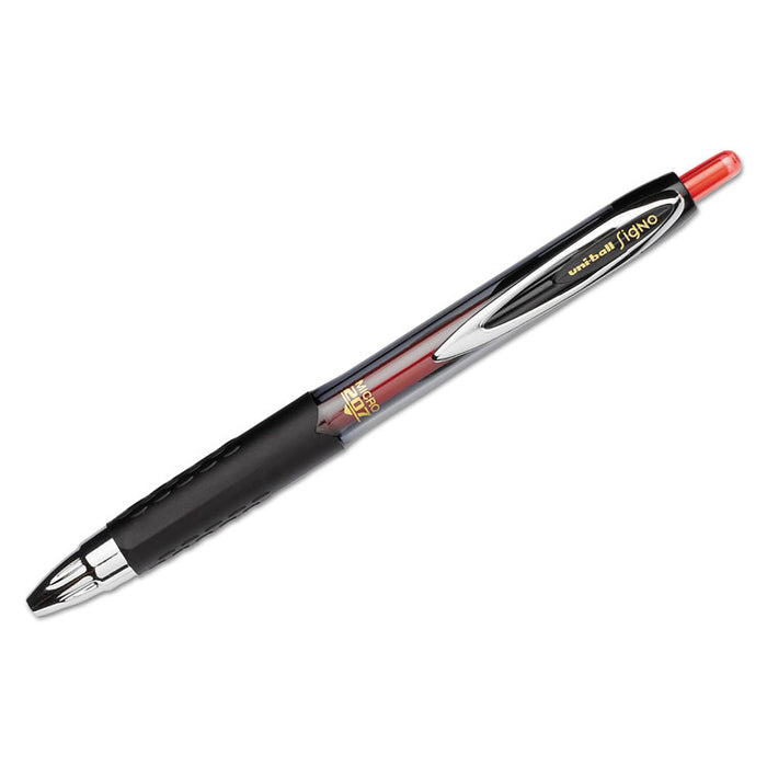 Signo 207 Gel Pen, Retractable, Micro 0.5 mm, Red Ink, Smoke/Black/Red Barrel, Dozen