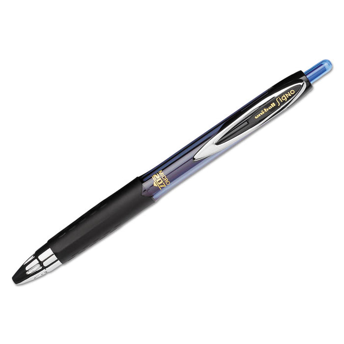 Signo 207 Retractable Gel Pen, Micro 0.5mm, Blue Ink, Smoke/Black/Blue Barrel, Dozen