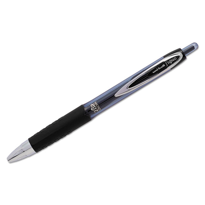 Signo 207 Retractable Gel Pen, Micro 0.5mm, Black Ink, Smoke/Black Barrel, Dozen