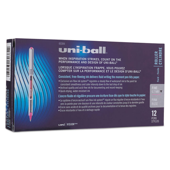 VISION Roller Ball Pen, Stick, Fine 0.7 mm, Passion Pink Ink, Gray Barrel, Dozen