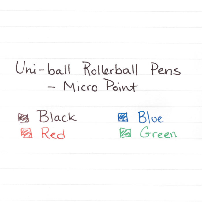 Roller Ball Pen, Stick, Micro 0.5 mm, Green Ink, Black Matte Barrel, Dozen