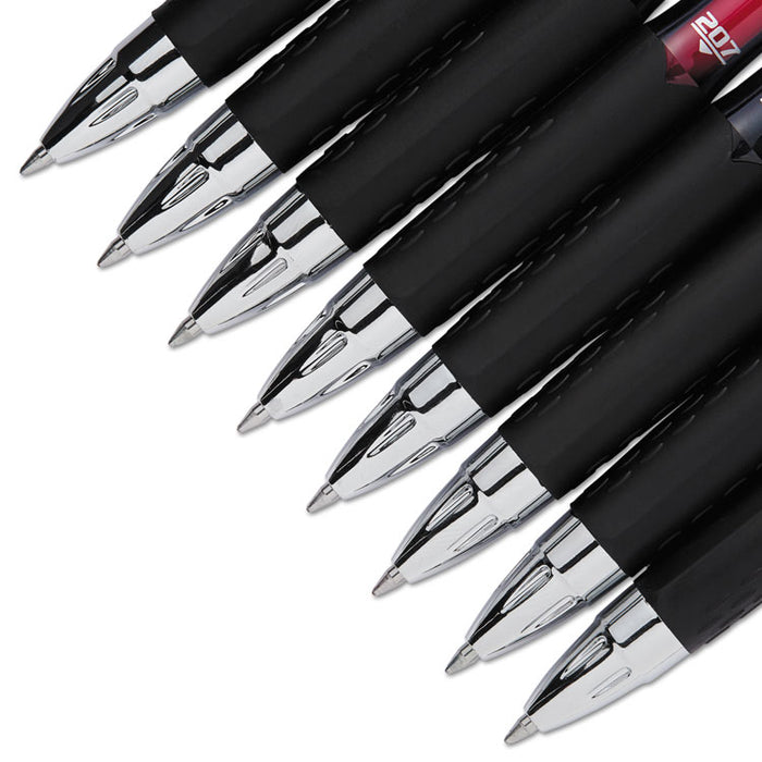 Signo 207 Gel Pen, Retractable, Medium 0.7 mm, Assorted Ink Colors, Black Barrel, 8/Pack