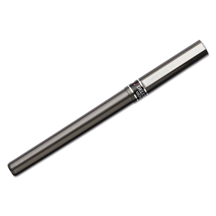 Deluxe Stick Roller Ball Pen, Micro 0.5mm, Blue Ink, Metallic Gray Barrel, Dozen