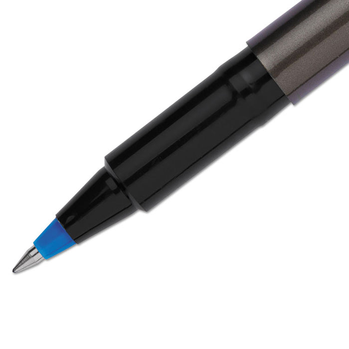 Deluxe Stick Roller Ball Pen, Micro 0.5mm, Blue Ink, Metallic Gray Barrel, Dozen