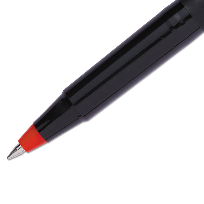 Roller Ball Pen, Stick, Fine 0.7 mm, Red Ink, Black Matte Barrel, Dozen