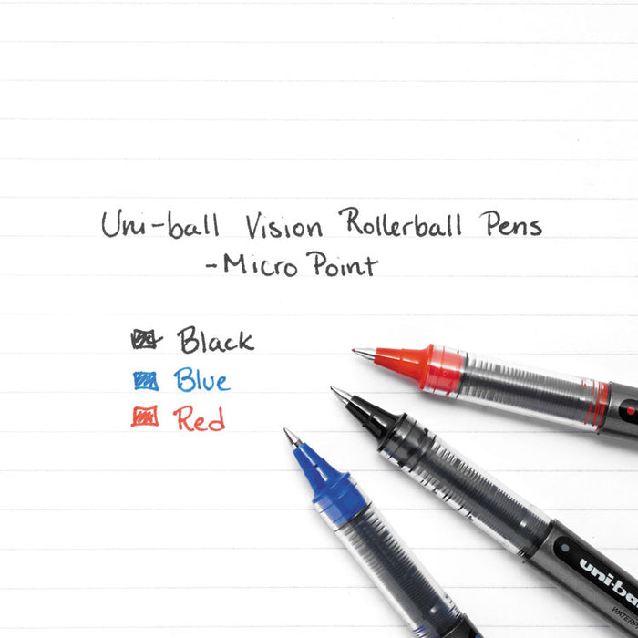 VISION Roller Ball Pen, Stick, Micro 0.5 mm, Blue Ink, Blue/Gray Barrel, Dozen