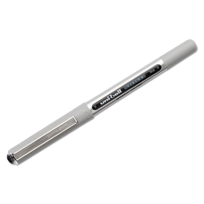 VISION Roller Ball Pen, Stick, Fine 0.7 mm, Black Ink, Black/Gray Barrel, Dozen