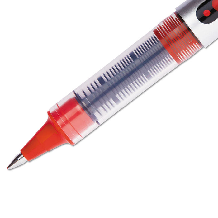 VISION Stick Roller Ball Pen, Fine 0.7mm, Red Ink, Gray/Red Barrel, Dozen
