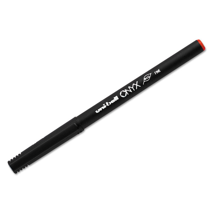 ONYX Roller Ball Pen, Stick, Fine 0.7 mm, Red Ink, Black Matte Barrel, Dozen