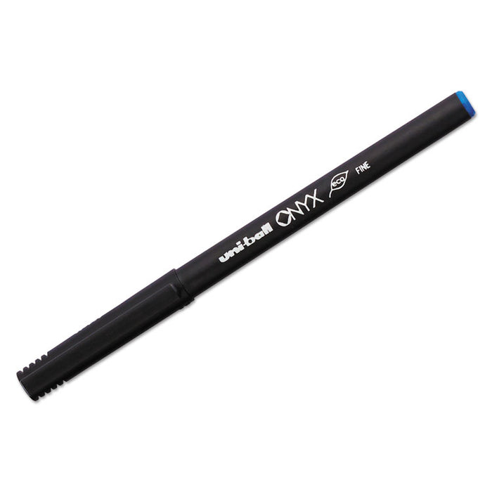 ONYX Roller Ball Pen, Stick, Fine 0.7 mm, Blue Ink, Black Matte Barrel, Dozen