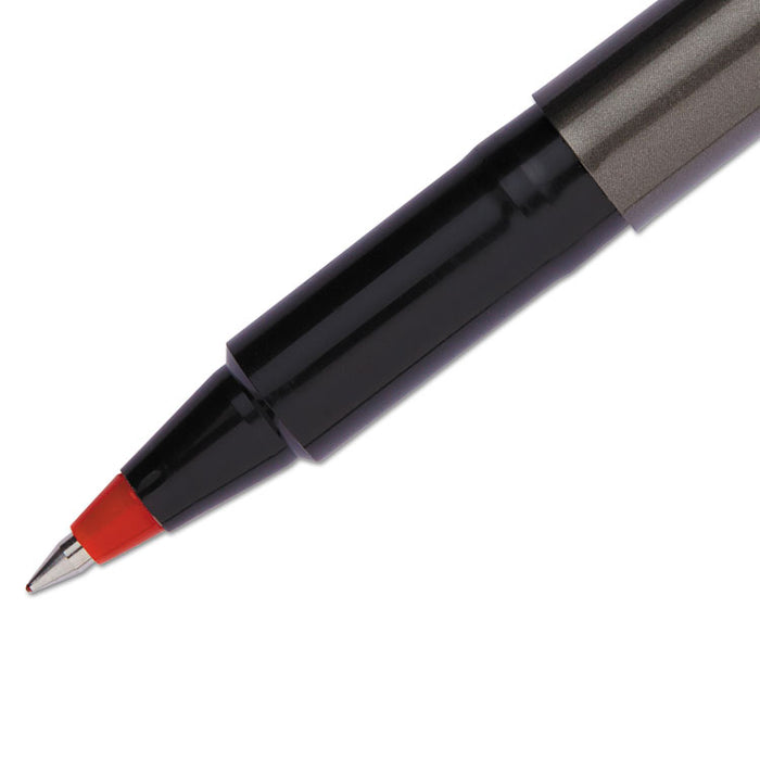 Deluxe Roller Ball Pen, Stick, Micro 0.5 mm, Red Ink, Metallic Gray Barrel, Dozen
