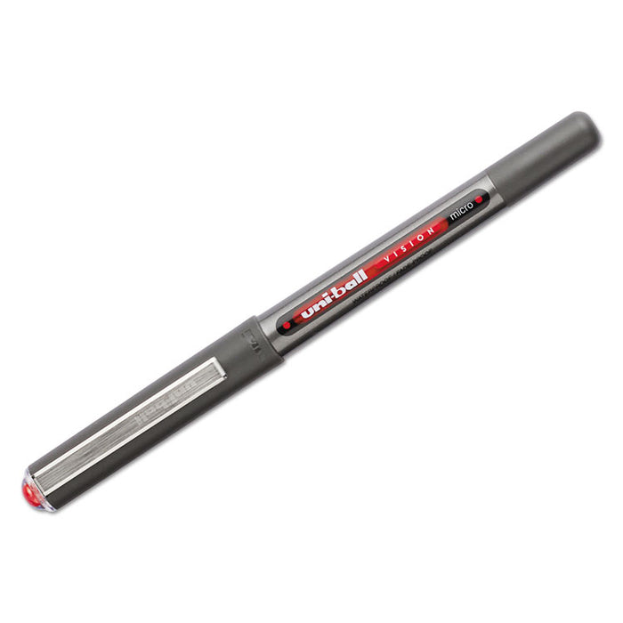 VISION Roller Ball Pen, Stick, Micro 0.5 mm, Red Ink, Gray/Red Barrel, Dozen