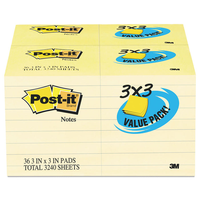 Note Pad, 3 x 3, Canary Yellow, 90-Sheet, 36/Pack