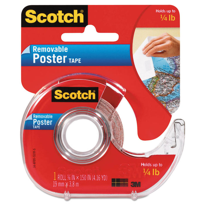 Wallsaver Removable Poster Tape with Dispenser, 1" Core, 0.75" x 12.5 ft, Clear
