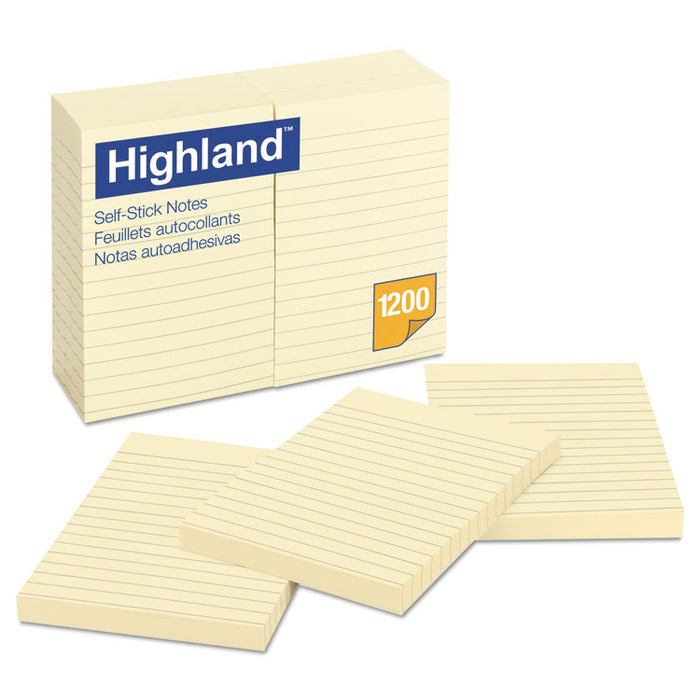 Self-Stick Notes, Note Ruled, 4" x 6", Yellow, 100 Sheets/Pad, 12 Pads/Pack