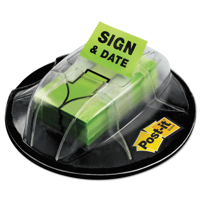 Page Flags in Dispenser, "Sign and Date", Bright Green, 200 Flags/Dispenser