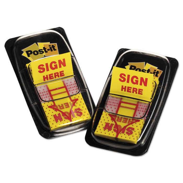 Arrow Message 1" Page Flags, "Sign Here", Yellow, 50 Flags/Dispenser, 2 Dispensers/Pack