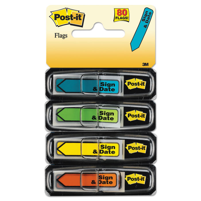 Arrow Message 0.5" Page Flags, Sign and Date, 4 Primary Colors, 20 Flags/Dispenser, 4 Dispensers/Pack