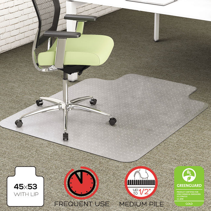 EnvironMat Recycled Anytime Use Chair Mat, Med Pile Carpet, 45 x 53 with Lip, Clear