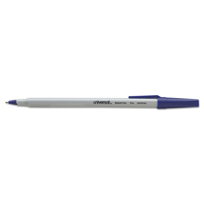 Stick Ballpoint Pen, Fine 0.7mm, Blue Ink, Gray Barrel, Dozen