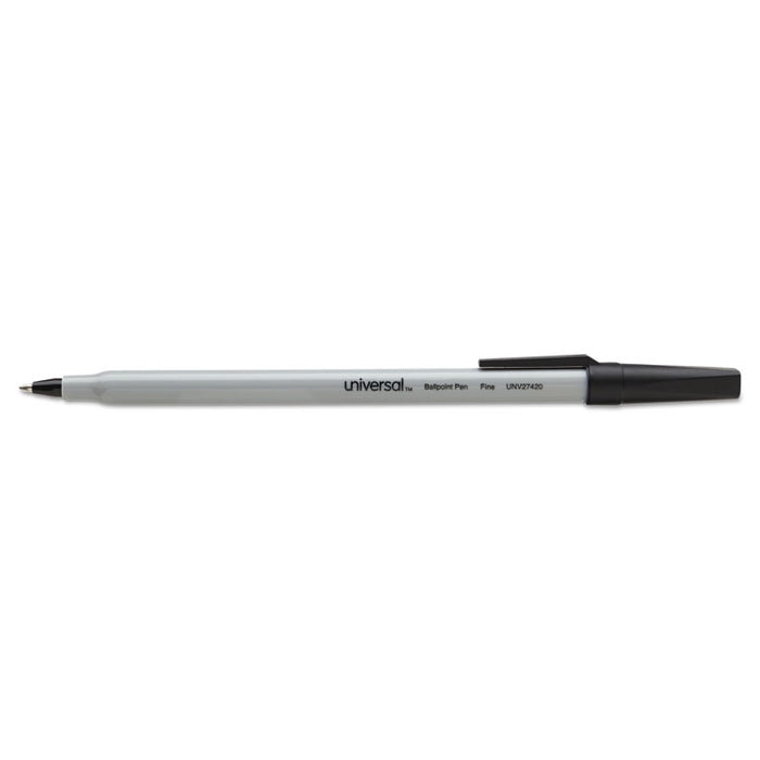 Ballpoint Pen, Stick, Fine 0.7 mm, Black Ink, Gray Barrel, Dozen