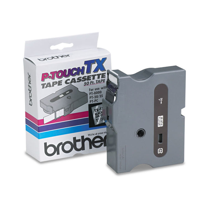 TX Tape Cartridge for PT-8000, PT-PC, PT-30/35, 1" x 50 ft, Black on Clear
