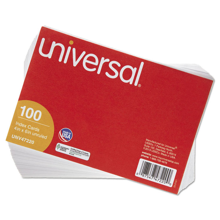 Unruled Index Cards, 4 x 6, White, 100/Pack