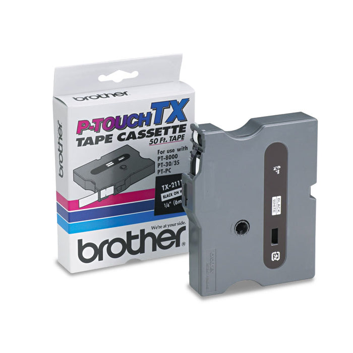 TX Tape Cartridge for PT-8000, PT-PC, PT-30/35, 0.23" x 50 ft, Black on White
